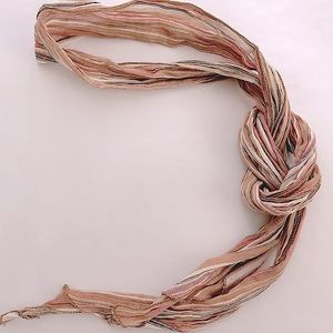 AERIE Pink Coral Tan & White with Gold Metallic Threading Lightweight Scarf Tie